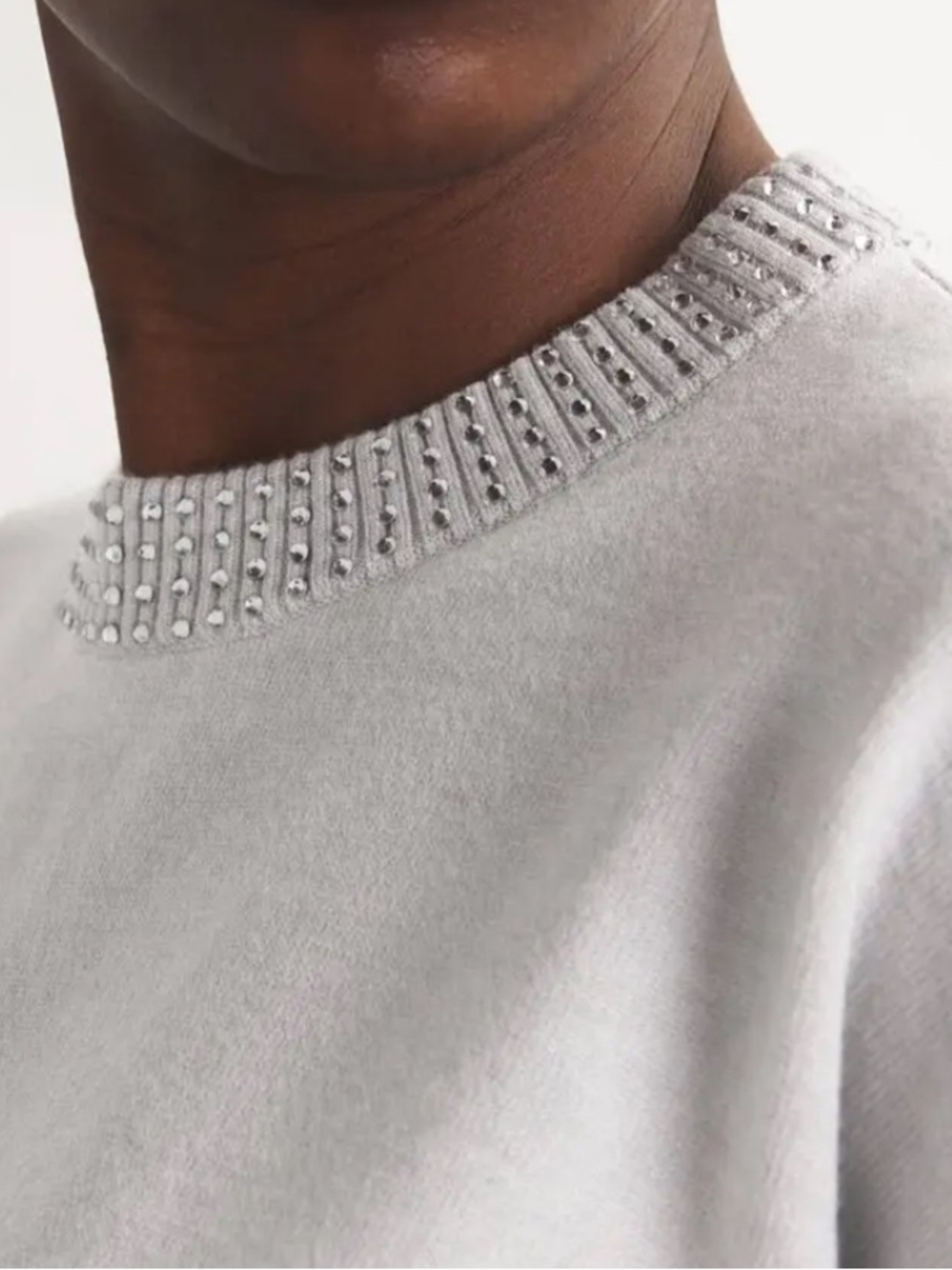Good American Crystal Crewneck Pullover Sweater Light Gray Women's | Sz M - Picture 6 of 9